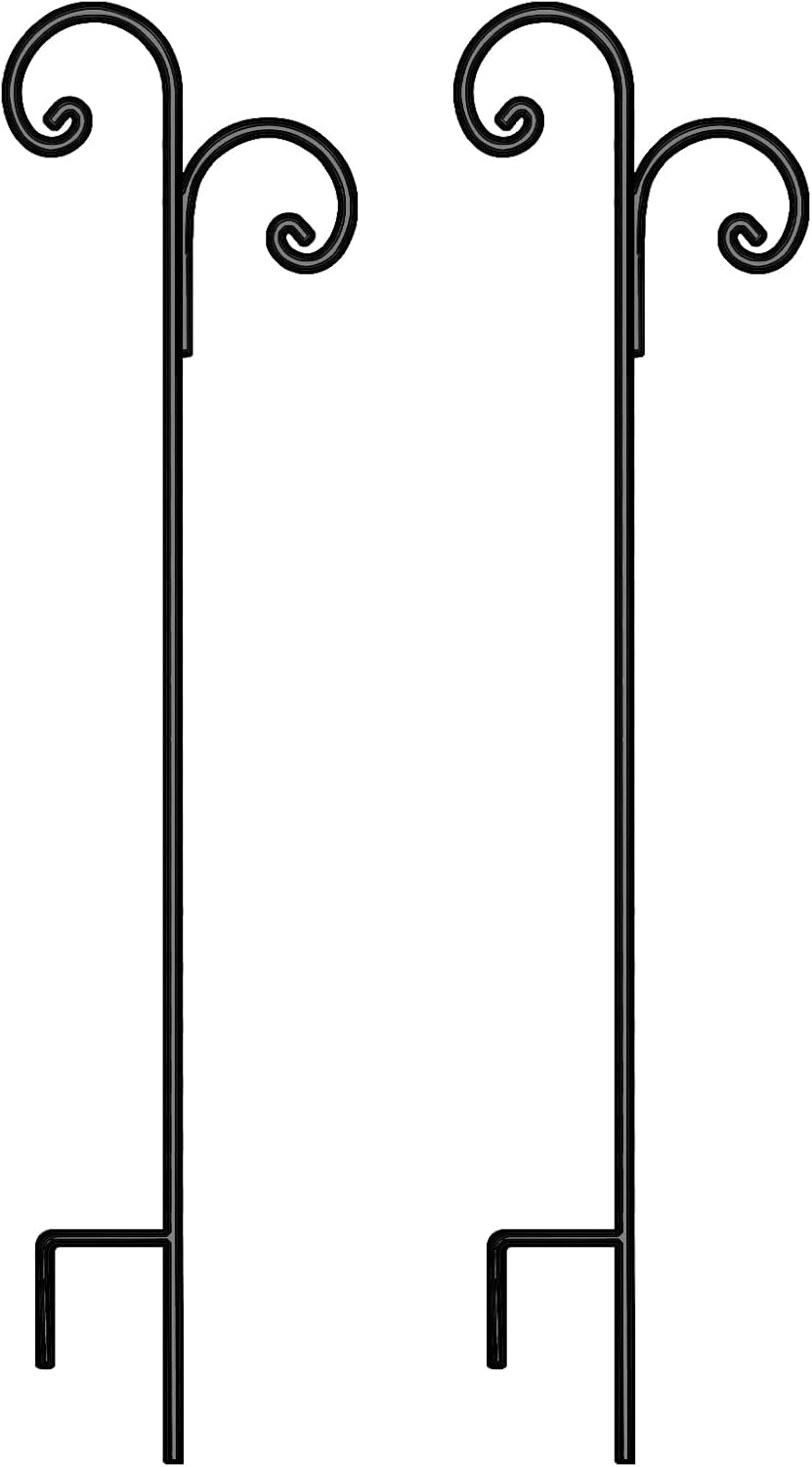 Outdoor Shepherd's Hooks - Gtongoko 92 Inch Double Shepherd Hook 2 Pack, 3/5 Inch Thick Bird Feeder Pole, Premium Solid Metal Shepherds Hook for Bird Feeders for Outside