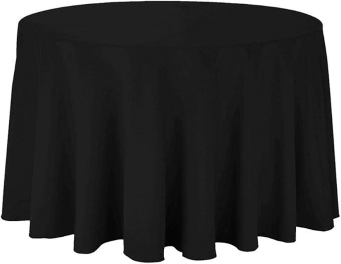 Trimming Shop Black Round Tablecloth with Linen Banquet Poly Seamless