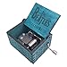 Mini Music Box Hand Crank Carved Wood Musical Gifts,Play Let it Be,Blue