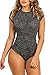 Rokiney Women's Short Sleeve Lace Up Back Cross Cutout Tight Bodysuit Jumpsuits