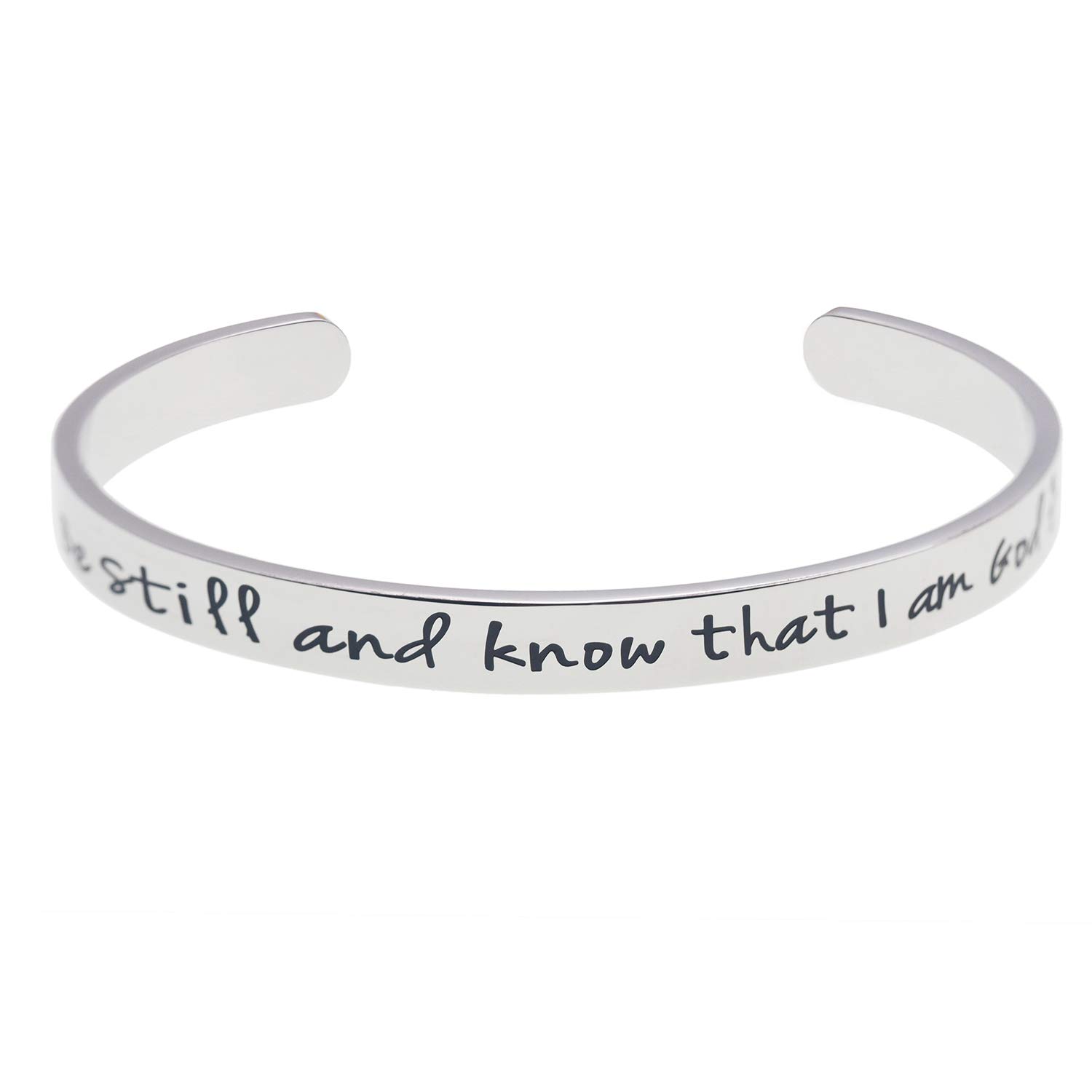 LParkin Be Still and Know Inspirational Engraved Cuff Bracelet - Be Still Motto | Stainless Steel Unisex Gift