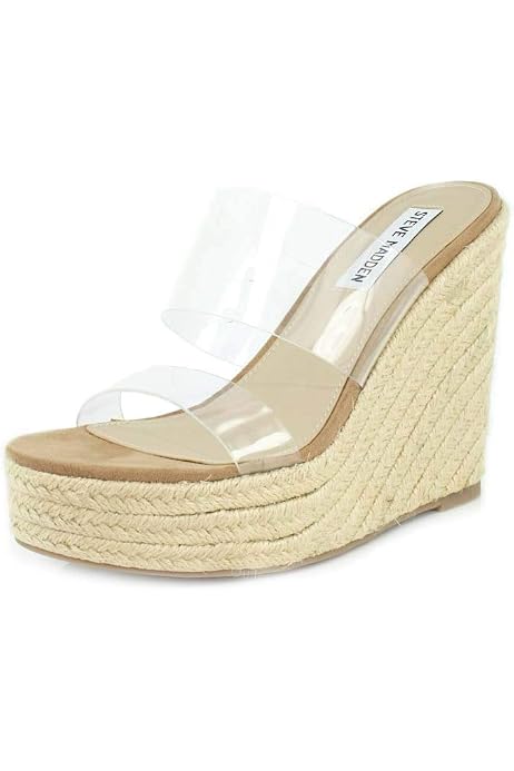 Amazon.com | VARECOLA Women Slip On Clear Straps Espadrille Wedge Heel  Sandals Slide Peep Toe Mule Platform Sandals | Platforms u0026 Wedges