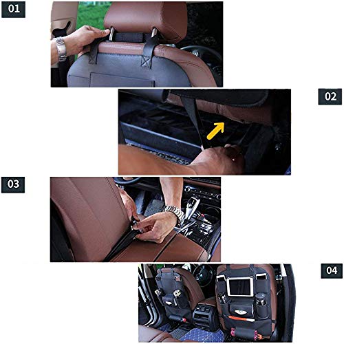 Usee Car Backseat Organiser Storage Holder Pocket Hanging Kick Mat PU Leather for Tablet Smartphone Bottles Tissue Newspaper Magazine Umbrella Toys (Black)