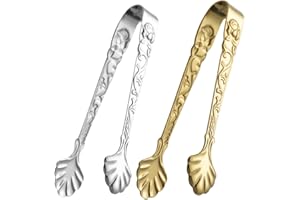 Garneck 2Pcs Portable Stainless Steel Sugar Cube Tongs with Embossed Rose Design Multi Functional Ice Tong