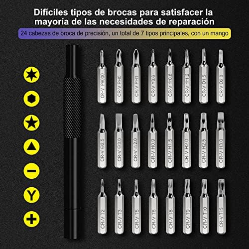 Destornilladores Precisión, 25 en 1 Kit Destornilladores Pequeños with 24 Puntas, Juego Destornilladores Precision for Mobile Phone, Smartphone, Game Console, Tablet, PC