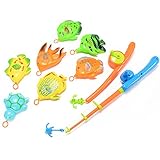 Emorefun Hook and Reel Fishing Toy Playset Various Fish Model Pretend Play Fun Bath Toy Basic Educational Development Fishing Travel Table Game Birthday Gift Toy for Kids, Children, Baby Toddlers