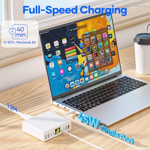 USB C Charger Multiple 8-Port with LED Display, YSYFAD 200W GAN USB Charging Station PPS PD Type C Power Supply QC3.0 Fast Charging Power Charger USBC 45W Charger for iPhone iPad MacBook Laptops White
