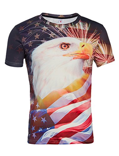 Loveternal Unisex 3d Patriotic American Flag Eagle Graphic Print T-Shirt Cool Summer Short Sleeve Casual T Shirts Tees For Women Men L