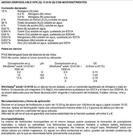 Suinga ABONO Soluble Fertilizante Nitrofoska 12-5-30. 8 Sacos de ...