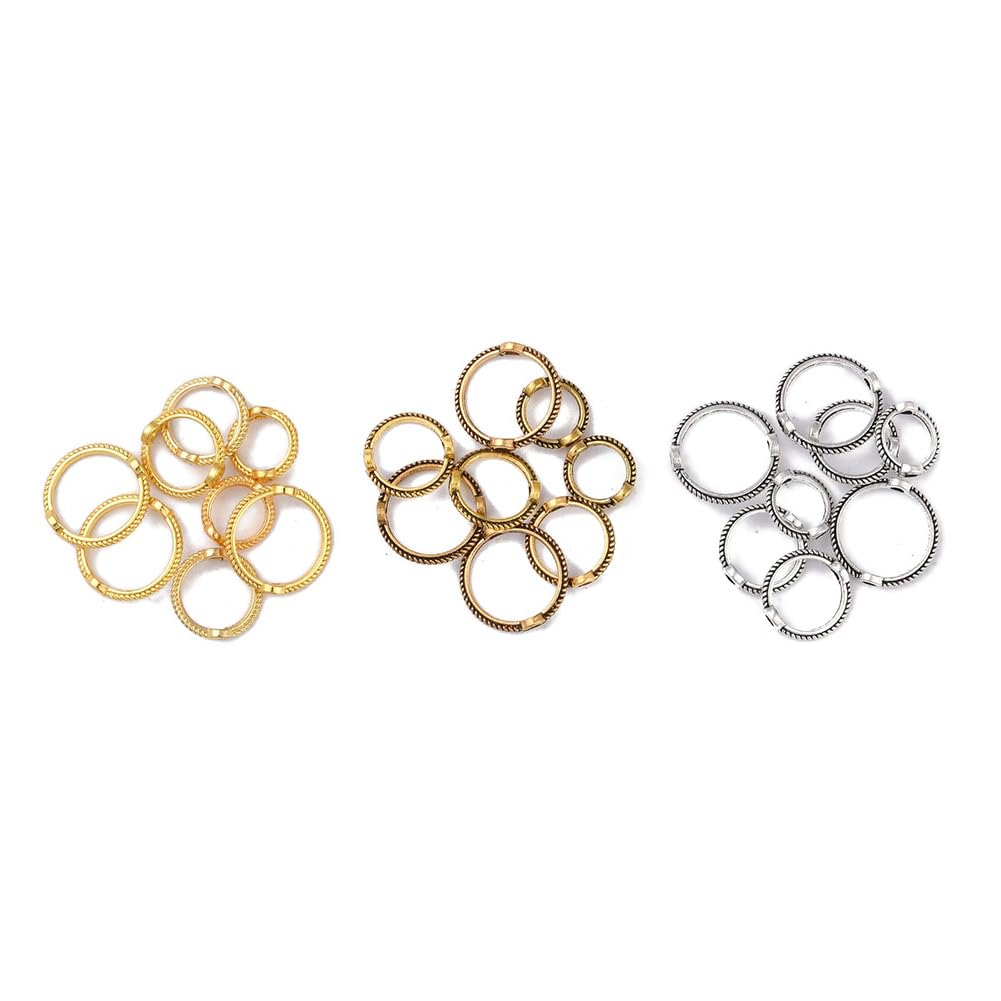 SUPERFINDINGS 180Pcs 9 Style Double Hole Bead Round Frames Alloy Circle Bead Frames 2 Hole Rings for Jewelry Making Round Bead Frame for Earring Bracelet Necklace Making