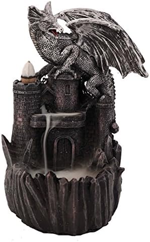woobud Dragon Castle Incense Holder &amp; Burner Combo Statue for Cones with Decorative Display Stand As Gothic Home Decor Aromatherapy Sculptures and Medieval Fantasy Gifts + 10 Cones
