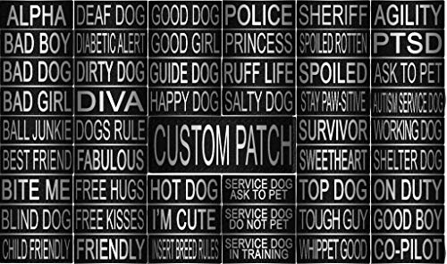 Dogline CUSTOM Removable Patches with 3M Refelctive Lettering for Harness, Vest or Collar - Service Dog, In Training, Therapy Dog, Do Not Pet, PTSD or Personalized