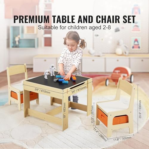 AM ANNA Kids Table and Chair Set, 3 in 1 Wooden Activity Table with Storage Drawer for Toddlers Drawing, Playroom,Reading, Crafts, 2 in 1 Detachable Tabletop Table Set for Nursery, Playroom (Beige)