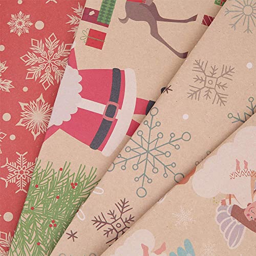 20 Sheets Kraft Christmas Wrapping Paper Kids Men Set, Vintage Xmas