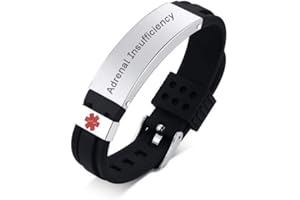 Hisatan Custom Medical Alert ID Bracelets for Men Women, Free Engraving Unisex Adjustable Emergency Silicon and Stainless Steel Emergency Bracelets