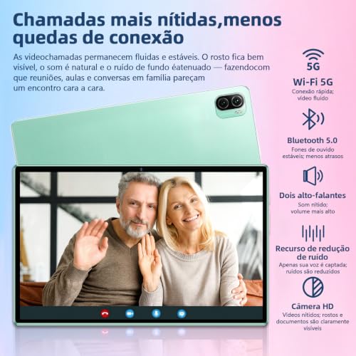 Xixaomiro Tablet Android 15 Pad 10.1", Câmera 13MP + 5MP, Bateria 8000mAh – Kit Completo com Caneta, Mouse, Teclado e Capa, Adequado para Estudo, Trabalho e Lazer (Verde)