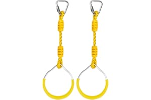 HOKILANDS Fitness Gymnastic Rings Jungle Gym Fist Monkey Bars Hanging Ninja Rings, Ninja Warrior Obstacle Course Accessories Climbing Ring Indoor Outdoor Backyard Play Sets Kids Training Equipment (2 Yellow)