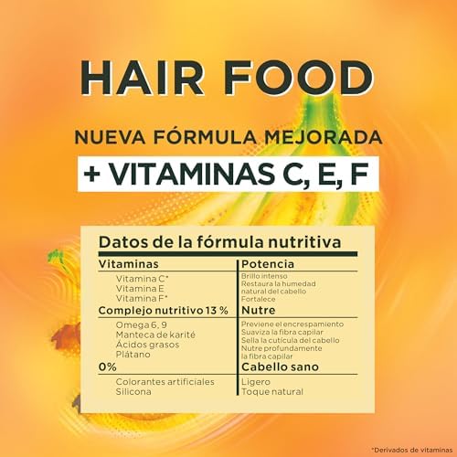 Fructis Hair Food Banana Mascarilla 3 en 1 Nutritiva 400 ml para Cabello Seco
