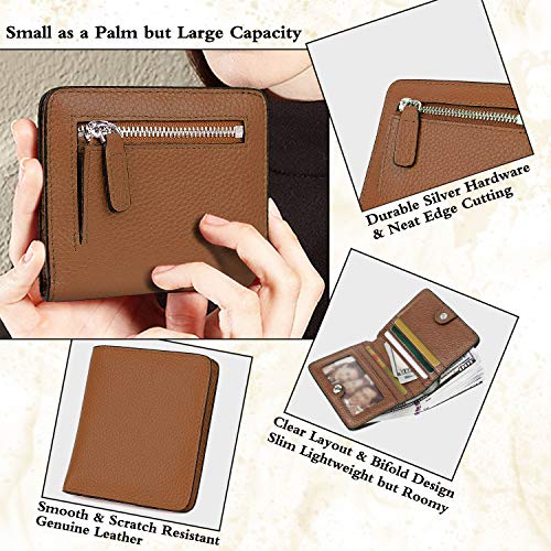 AINIMOER Small Leather Wallet for Women, Ladies Credit Card Holder RFID Blocking Women's Mini Bifold Pocket Purse, Sorrel
