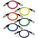 GLS Audio 3ft Patch Cable Cords - XLR Male to XLR Female Color Cables - 3' Balanced Snake Cord - 6 Pack