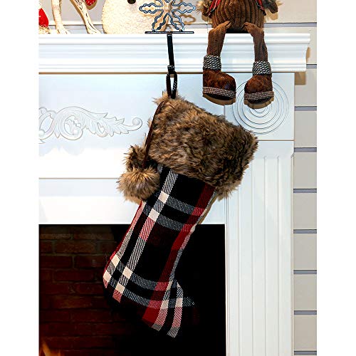 Red Plaid Christmas Stockings - 2-Pack of 21 inch Holiday Stockings with Festive Mink Faux Fur Cuff and Hanging Pompoms