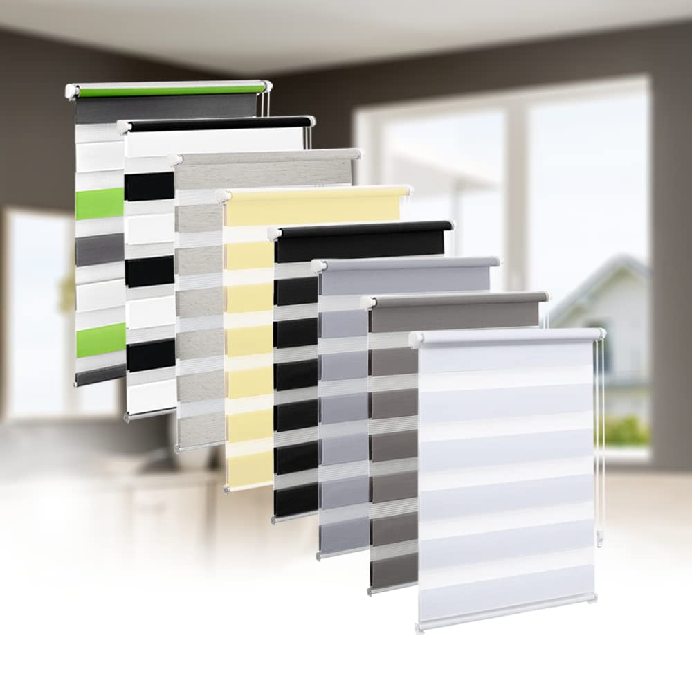 Double Roller Blind with Klemmfix No Drilling Required Transparent and Opaque Privacy Screen Roller Blind with Clamping Supports for Windows (White, W x H = 65 cm x 130 cm)