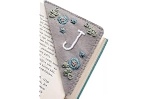 MOTEERLLU Personalized Hand Embroidered Corner Bookmark,Felt Triangle Page Stitched Handmade Bookmark,Unique Cute Flower Letter Embroidery Bookmarks Accessories for Book Lovers