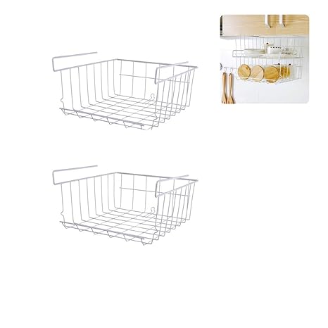 LVPY Schrankkorb, 2er Set Unter Regal Ablagekorb Hängekorb aus Metall für Küche Speisekammer Schreibtisch Bücherregal Schrank