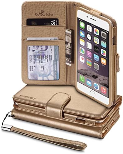 iPhone 6s (4.7) Cases, iPhone 6 (4.7) [Snow Fairy] Flip Cover Case [Premium Synthetic Soft Leather Wristlet Series][Card Holder][Wallet] - [Leather Fit] Wrist Strap Cases Gold