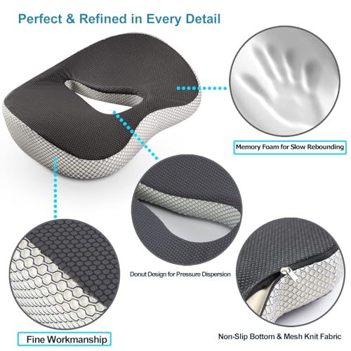 TERRIFI Donut Pillow Hemorrhoid Tailbone Cushion - Gel Seat Cushion for Long Sitting, Office Chair Cushion to Relieve Sciatica, Hemorrhoid Pillow Cushion for Tailbone Pain
