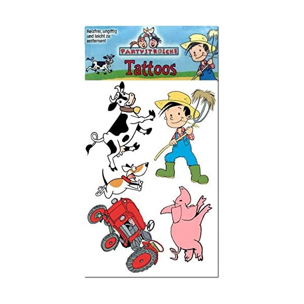 Partystrolche Kinder-Tattoo-Set * Bauernhof * als Spiel, Geschenk und Mitgebsel | 28250 | Bauernhoftiere Tiere Bauer Flo…