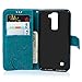LG K8 (LG Escape 3,LG Phoenix 2) Wallet Case - Auideas Fashion Floral Butterfly Embossed PU Leather Magnetic Flip Cover Card Holders & Hand Strap for LG K8 (LG Escape 3,LG Phoenix 2) with Pen - Blue