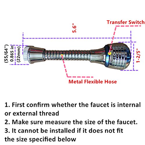 Flexible Faucet Sprayer Attachment 360 ° Aerator Extender Stainless Steel Polished Chrome for Kitchen Sink Bathroom Taps Cold Hot Water (Silver)
