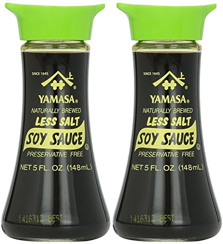 Yamasa - Less Salt Soy Sauce, 5 fl oz carafe, Easy Pour Top, Refillable, No Preservatives Added (2PK)