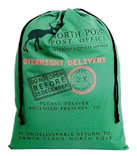 Large Christmas Bags Santa Sacks ~ Reusable Cotton Sack Designs - Green North Pole Post Office Design - 27" x 19" Size by Jolly Jon ® (Green North Pole Post Office)