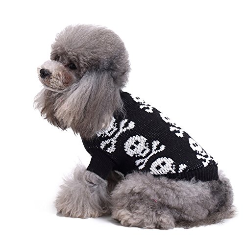 MaruPet Christmas Dog Ribbed Knit Sweater Knitwear Turtleneck Toxic Kintted Doggie Halloween Hoodies Apparel for Small Dog Black S