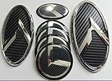 Exotic Store KA-S7CB 7 Pieces 2011-2015 Fit for KIA OPTIMA K5 3D Carbon Fiber Chrome Black WING Logo Front+ Trunk+ Steering wheel+ Rim center Caps Stickers TURBO Kit Emblem Badges (Fiber)