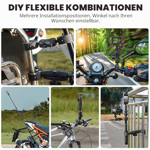 BRDRC Motorcycle Mount for Insta360 X4 X5, Bicycle Handlebar Mounting Kit with 150 cm Invisible Selfie Rod Double Clamp for Insta 360 X5 X4 X3 X2 X ONE RS R Go 3S Ace Pro, for GoPro Camera Accessories