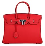 Ainifeel Women's Padlock Handbags with Silver Hardware (35cm, Red)