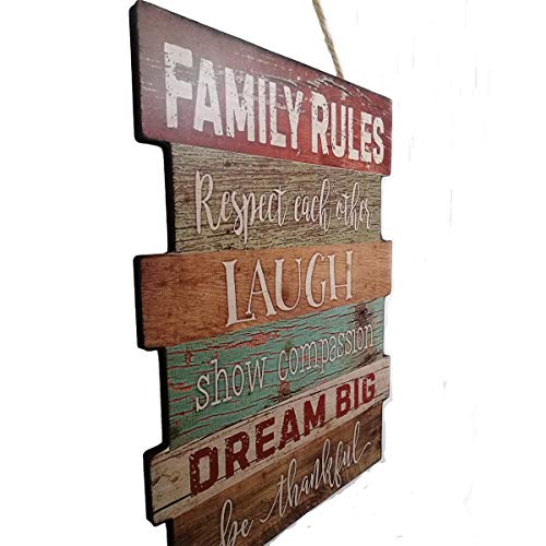 Evursua Rustic Wood Wall Signs Home Decor Wall Art Plaques Hanging Decorative Farmhouse Door Sign 12 x16,Family Rules or Sayings (Brown)