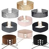 Tpocean 9Pcs Boho Three Colors Gold Metal Bling Harajuku Plus Size Velvet Belt Choker Necklaces Sets Adjustable for Women Girls