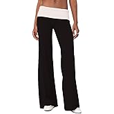 UAURORAO Fold Over Yoga Pants for Women Wide Leg Workout Sweatpants Y2k Striped Lounge Pants