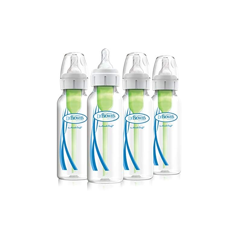Dr. Brown’s Natural Flow® Anti-Colic Options+™ Narrow Baby Bottles 8 oz/250 mL, with Level 1 Slow Flow Nipple, 4 Pack…