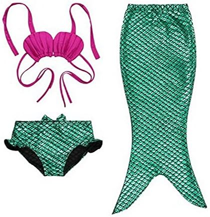 Tessy Apparel Little Girls 3 Pcs Mermaid Tail Swimsuit Swimwear Bathing Suit Toddlers Mermaid Bikini Set Princess Mermaid Costume