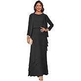 Lilannu Women’s 2 Pieces Chiffon Mother of The Bride Dress with Long Sleeve Jacket Long Formal Dress with Ruffles LIN014