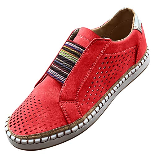 Womens Platform Wedge Fashion Sneakers Breathable Comfort Slip on Athletic Walking Shoes Red