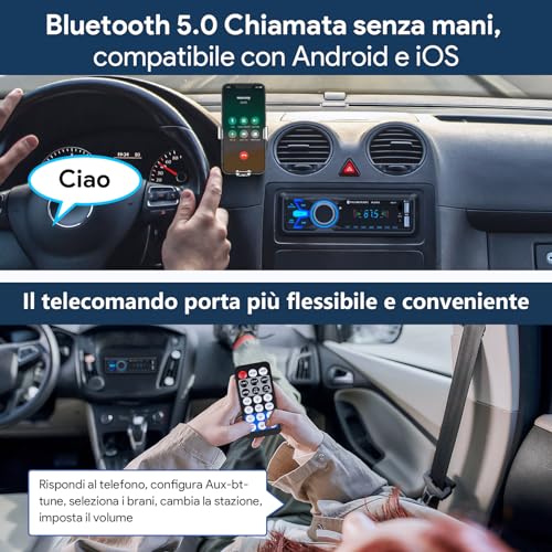 Wistrue Bluetooth Car Stereo, 1 DIN FM Radio Car Radio MP3 Player, Supports 2 USB / Quick Charging/SD/AUX/Remote Control/Support iOS/Android