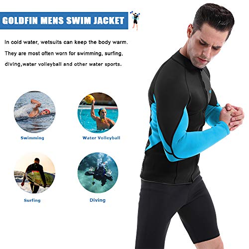 Mens Wetsuit Top, 2mm Neoprene Jacket Long Sleeve Front Zip Wetsuit