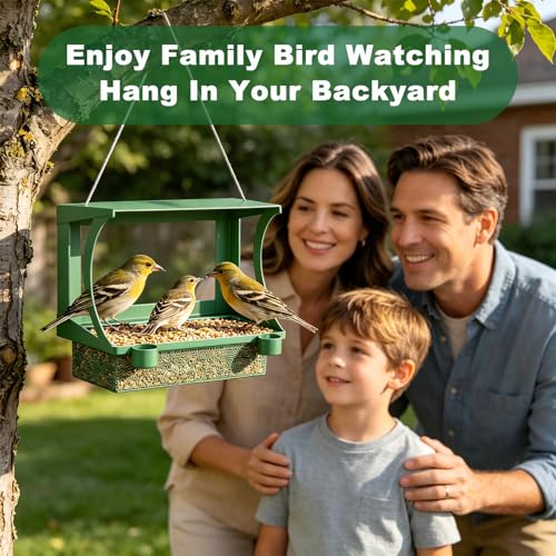 FANHAO Mangeoire Oiseaux Fenêtre 2-en-1 Métal, Extérieur sans Perçage | Plateau en Maille Métal, Toit Incliné, 2 Coupelles D’eau,Crochet Adhésif Pour Fenêtre, Jardin, Balcon et Terrasse