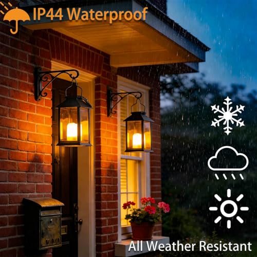 Yowin Solar Lanterns for Outside 2 Pack 22cm Tempered Glass Hanging Solar Lights Outdoor Garden with Flickering Candle, Waterproof Outdoor Lanterns for Patio Pathway Balcony Mother Gift Decorations